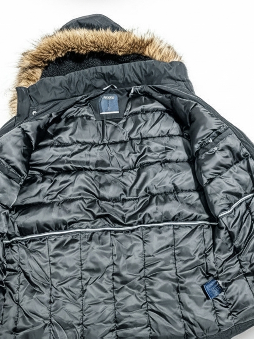 Nautica Men's Winter Large Black Hooded Jacket Puffer Parka with Faux Fur Trim - Picture 9 of 10